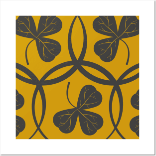 Grey on Yellow Background Clover Pattern Posters and Art